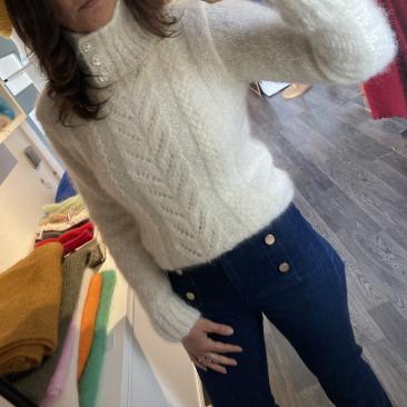 Pull Col Roulé Ecru